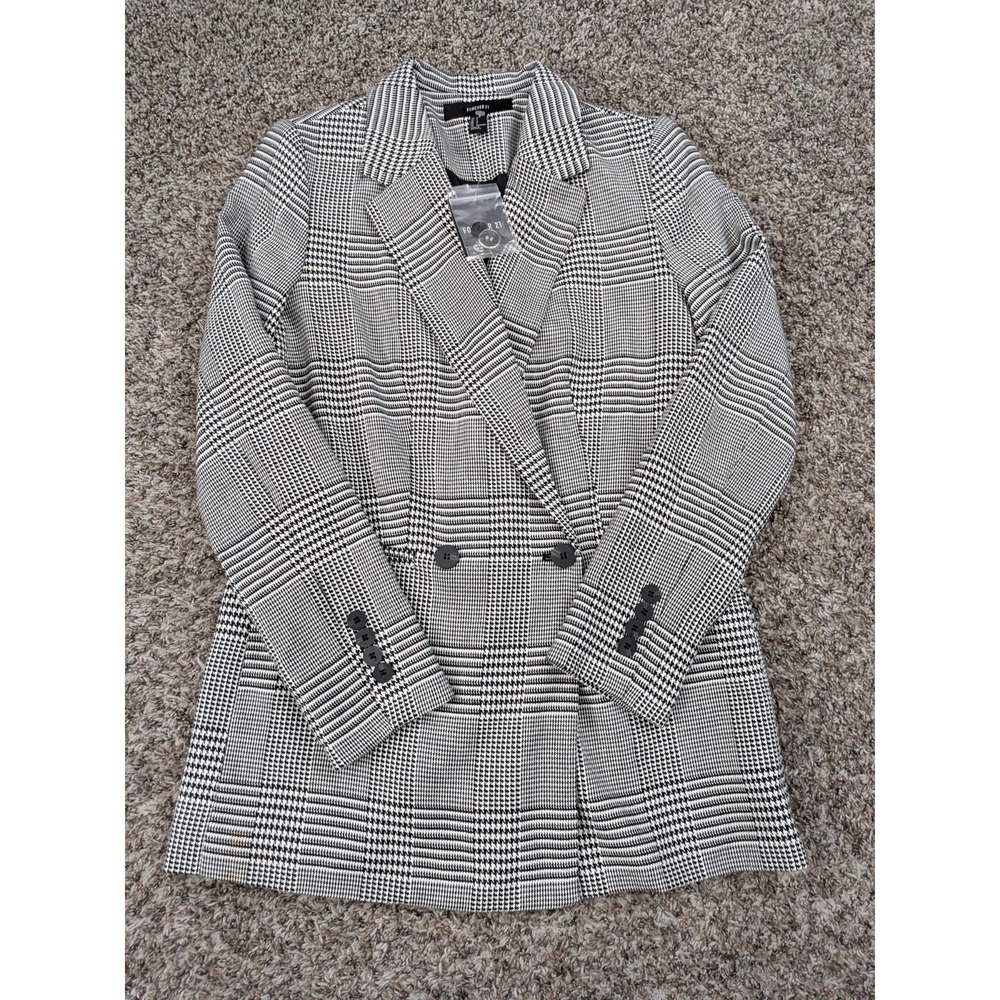 Forever 21 Houndstooth Blazer Jacket White‎ Black Women's Small Career NWT